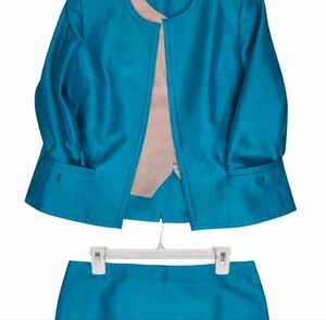 Elegant Blue Women's Jacket With Matching Skirt